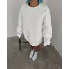 Kışlık Bisiklet Yaka Üç İplik Basic SweatShirt - Beyaz