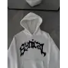 Kışlık Kapşonlu Baskılı Oversize SweatShirt- Beyaz