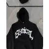 Kışlık Kapşonlu Baskılı Oversize SweatShirt- Siyah