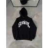 Kışlık Kapşonlu Baskılı Oversize SweatShirt- Siyah