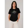 Müzik Temalı Baskılı Tişört Bisiklet Yaka Kısa Kol T-Shirt - Siyah