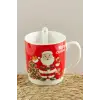 Noel Baba Desenli Yılbaşı Seramik Kaşıklı Kupa