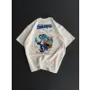 Ön Ve Arka Baskılı Oversize Bisiklet Yaka T-shirt- Beyaz
