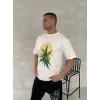 Ön Ve Arka Baskılı Oversize Bisiklet Yaka T-shirt- Beyaz