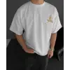 Ön Ve Arka Baskılı Oversize Bisiklet Yaka T-shirt - Beyaz