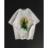 Ön Ve Arka Baskılı Oversize Bisiklet Yaka T-shirt- Beyaz