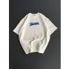 Ön Ve Arka Baskılı Oversize Bisiklet Yaka T-shirt- Beyaz