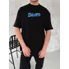 Ön Ve Arka Baskılı Oversize Bisiklet Yaka T-shirt- Siyah