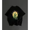 Ön Ve Arka Baskılı Oversize Bisiklet Yaka T-shirt- Siyah