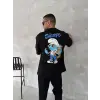 Ön Ve Arka Baskılı Oversize Bisiklet Yaka T-shirt- Siyah