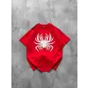 Örümcek Baskılı Tişört Kısa Kollu Bisiklet Yaka T-Shirt - Kırmızı