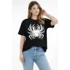 Örümcek Baskılı Tişört Kısa Kollu Bisiklet Yaka T-Shirt - Siyah