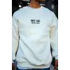 Oversize Bisiklet Yaka Üç İplik Baskılı SweatShirt - Beyaz