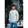 Oversize Bisiklet Yaka Üç İplik Baskılı SweatShirt - Beyaz