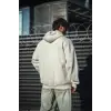 Oversize Tam Fermuarlı Uzun Kol Hırka - Beyaz