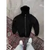 Oversize Tam Fermuarlı Uzun Kol Hırka - Siyah