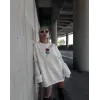 Oversize Üç İplik Bisiklet Yaka Baskılı SweatShirt - Beyaz