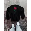 Oversize Üç İplik Bisiklet Yaka Baskılı SweatShirt - Siyah