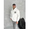 Oversize Üç İplik Kapüşonlu SweatShirt - Beyaz