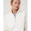 Oversize Yarım Farmuarlı Yakalı Basic SweatShirt - Beyaz