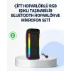 Rgb Işıklı Çift Hoparlörlü Taşınabilir Bluetooth Speaker Ve Mikrofon