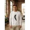 Sevgililer Günü Özel Bisiklet Yaka Aslan Baskılı Oversize Sweatshirt - Beyaz