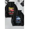 Sevgililer Günü Özel Kapüşonlu Araba Baskılı Oversize Sweatshirt - Siyah