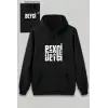 Sevgililer Günü Özel Kapüşonlu Beyci Baskılı Oversize Sweatshirt - Siyah