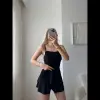 Straplez Mini Etek Görünümlü Şortlu Elbise Büzgülü Şık Yazlık - Siyah