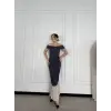 Striptiz Omuzlu Uzun Elbise- Füme