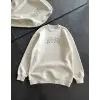 Üç İplik Bisiklet Yaka Baskılı SweatShirt - Beyaz