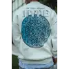 Üç İplik Bisiklet Yaka Baskılı SweatShirt - Beyaz