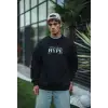 Üç İplik Bisiklet Yaka Baskılı SweatShirt - Siyah