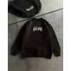 Üç İplik Bisiklet Yaka Baskılı SweatShirt - Siyah