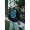 Üç İplik Bisiklet Yaka Baskılı SweatShirt - Siyah