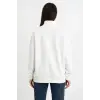 Üç İplik Dık Yaka Yarım Fermuarlı SweatShirt - Beyaz