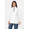 Üç İplik Dık Yaka Yarım Fermuarlı SweatShirt - Beyaz