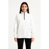 Üç İplik Dık Yaka Yarım Fermuarlı SweatShirt - Beyaz