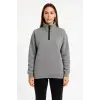 Üç İplik Dık Yaka Yarım Fermuarlı SweatShirt - Gri
