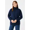 Üç İplik Dık Yaka Yarım Fermuarlı SweatShirt - Lacivert