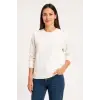 Üç İplik Düz Bisiklet Yaka SweatShirt - Beyaz