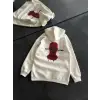 Üç İplik Kapşonlu Baskılı Oversize SweatShirt- Beyaz