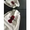 Üç İplik Kapşonlu Baskılı Oversize SweatShirt- Beyaz
