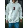 Üç İplik Kapşonlu Baskılı Oversize SweatShirt- Beyaz