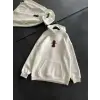 Üç İplik Kapşonlu Baskılı Oversize SweatShirt- Beyaz