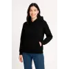 Üç İplik Kapüşonlu Kanguru Çepli SweatShirt Hoodie - Siyah