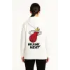 Üç İplik Kapüşonlu Ön Ve Arka Baskılı SweatShirt Hoodie - Beyaz