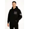 Üç İplik Kapüşonlu Ön Ve Arka Baskılı SweatShirt Hoodie - Siyah