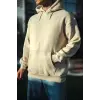 Üç İplik Penye Kapşonlu Basic SweatShirt - Bej