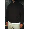 Üç İplik Penye Kapşonlu Basic SweatShirt - Siyah